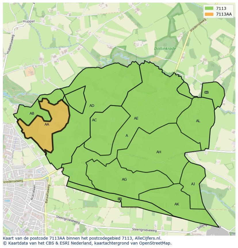 Afbeelding van het postcodegebied 7113 AA op de kaart.