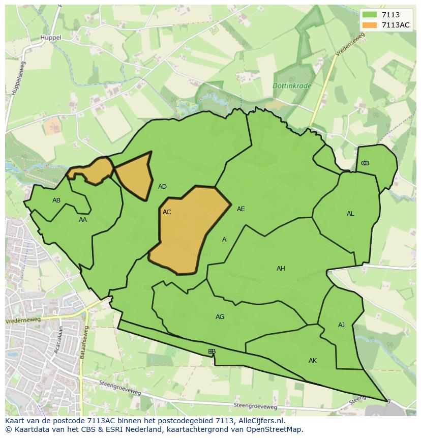 Afbeelding van het postcodegebied 7113 AC op de kaart.