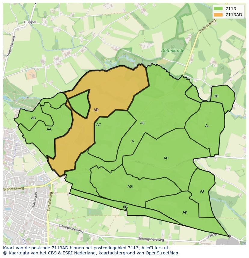 Afbeelding van het postcodegebied 7113 AD op de kaart.