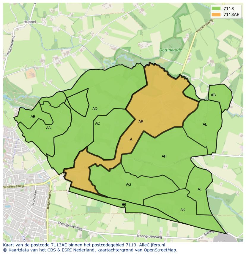 Afbeelding van het postcodegebied 7113 AE op de kaart.