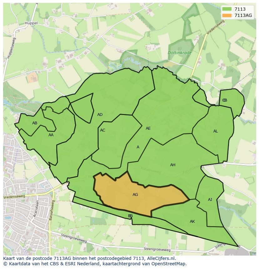 Afbeelding van het postcodegebied 7113 AG op de kaart.