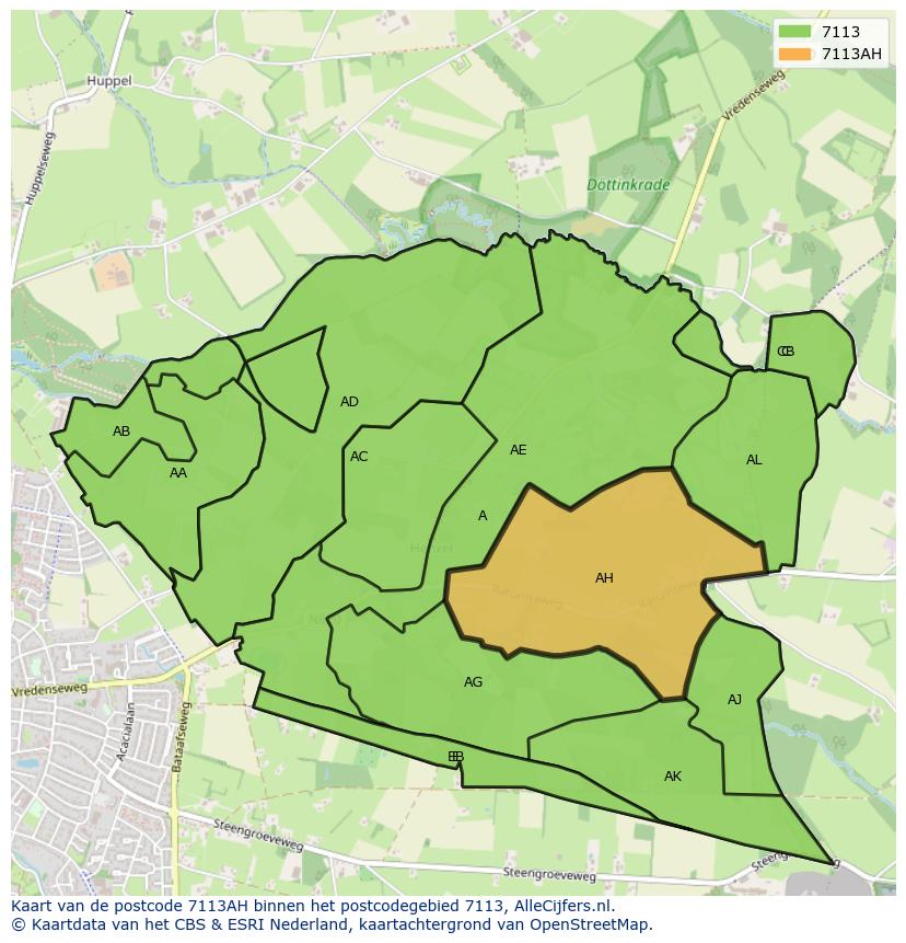 Afbeelding van het postcodegebied 7113 AH op de kaart.