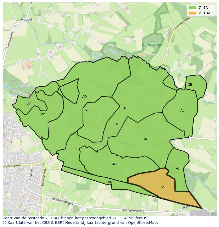 Afbeelding van het postcodegebied 7113 AK op de kaart.