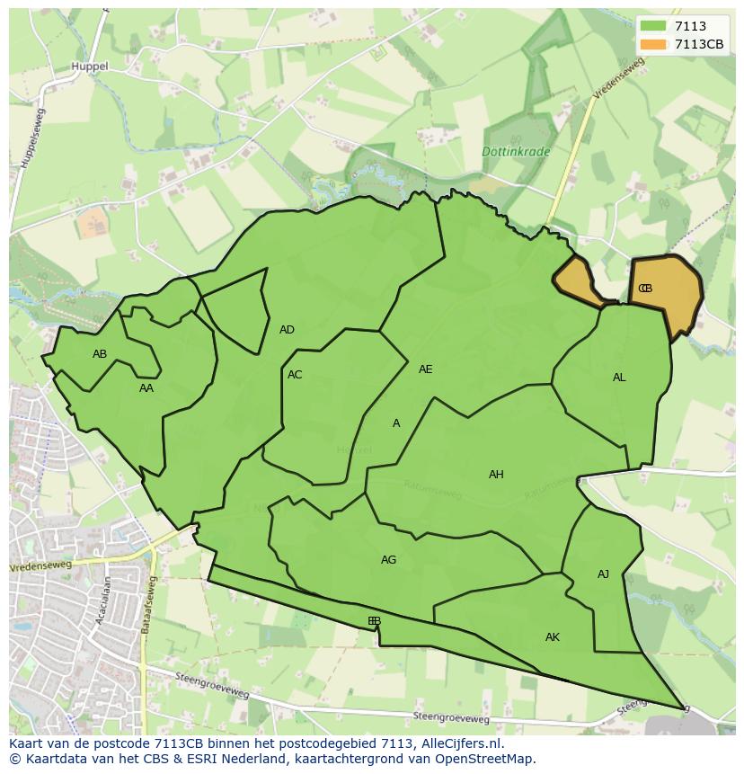 Afbeelding van het postcodegebied 7113 CB op de kaart.