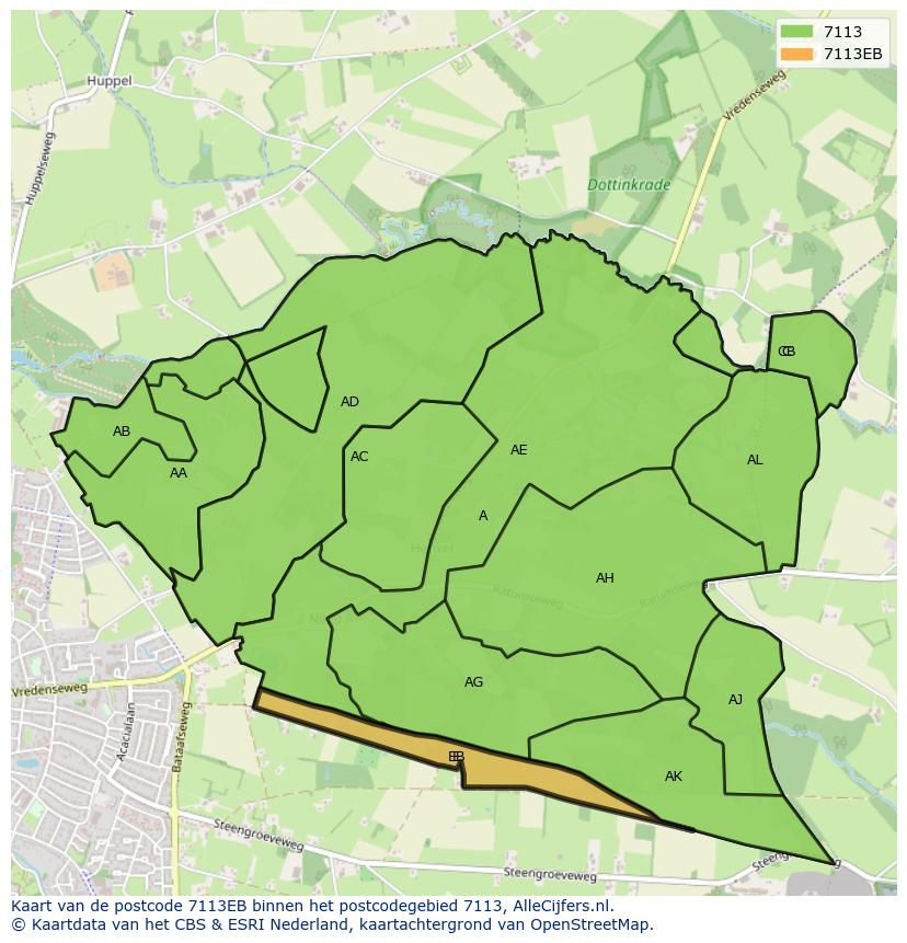 Afbeelding van het postcodegebied 7113 EB op de kaart.