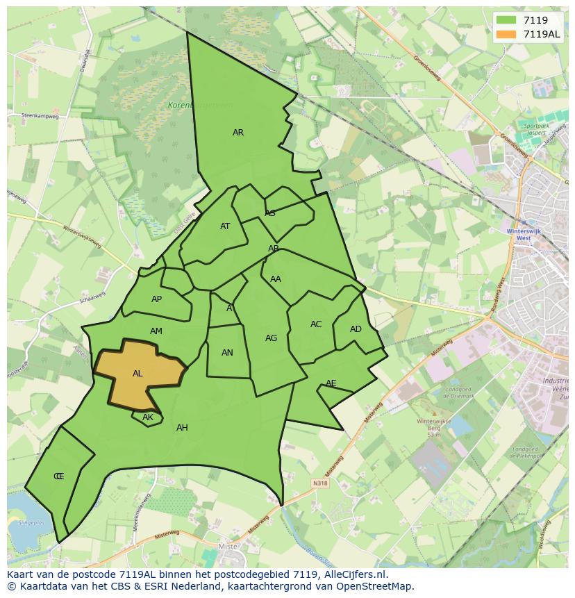 Afbeelding van het postcodegebied 7119 AL op de kaart.