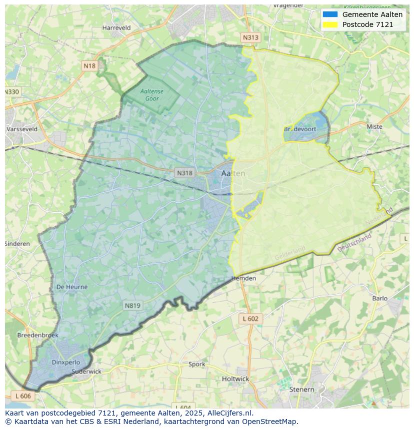 Afbeelding van het postcodegebied 7121 op de kaart.