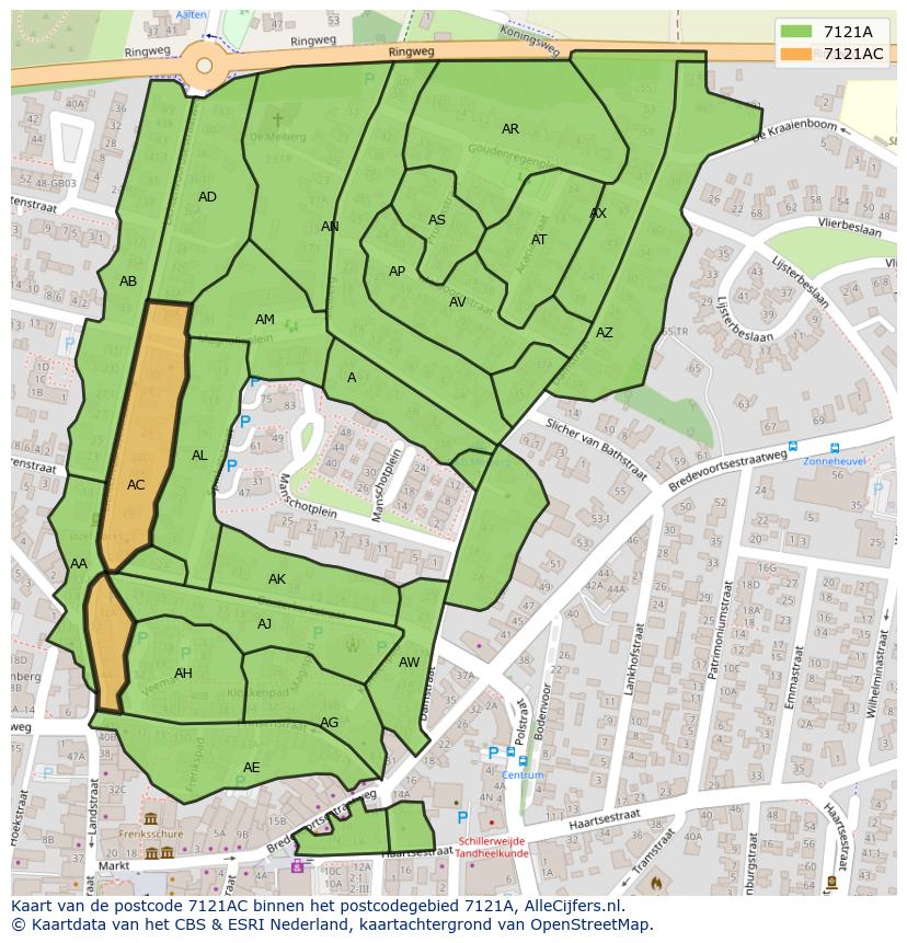 Afbeelding van het postcodegebied 7121 AC op de kaart.