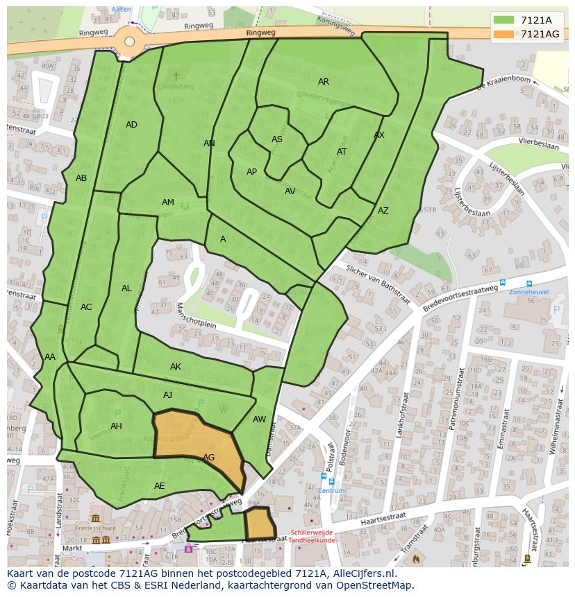 Afbeelding van het postcodegebied 7121 AG op de kaart.