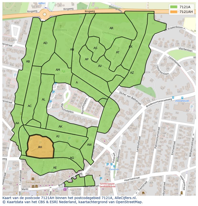 Afbeelding van het postcodegebied 7121 AH op de kaart.