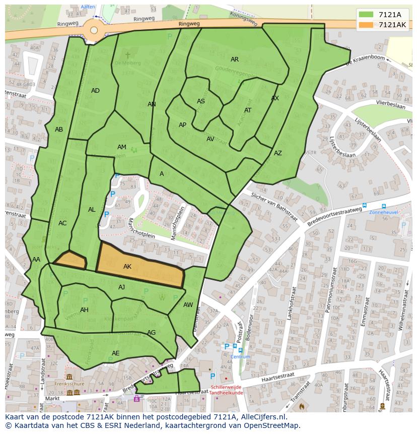 Afbeelding van het postcodegebied 7121 AK op de kaart.