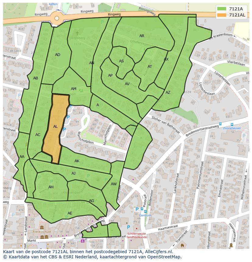 Afbeelding van het postcodegebied 7121 AL op de kaart.