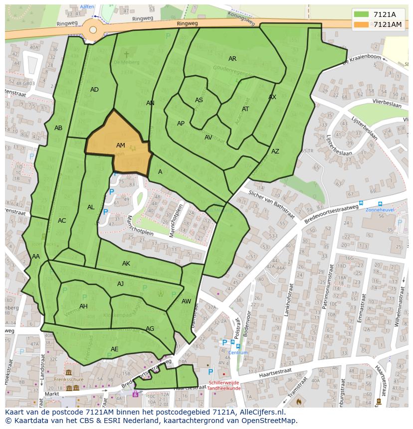 Afbeelding van het postcodegebied 7121 AM op de kaart.