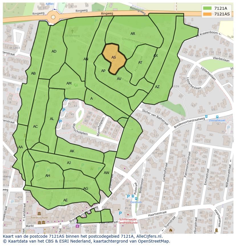Afbeelding van het postcodegebied 7121 AS op de kaart.