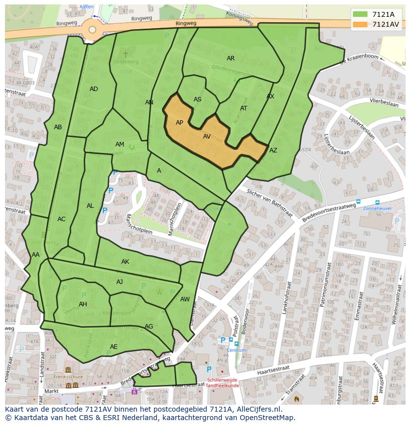 Afbeelding van het postcodegebied 7121 AV op de kaart.