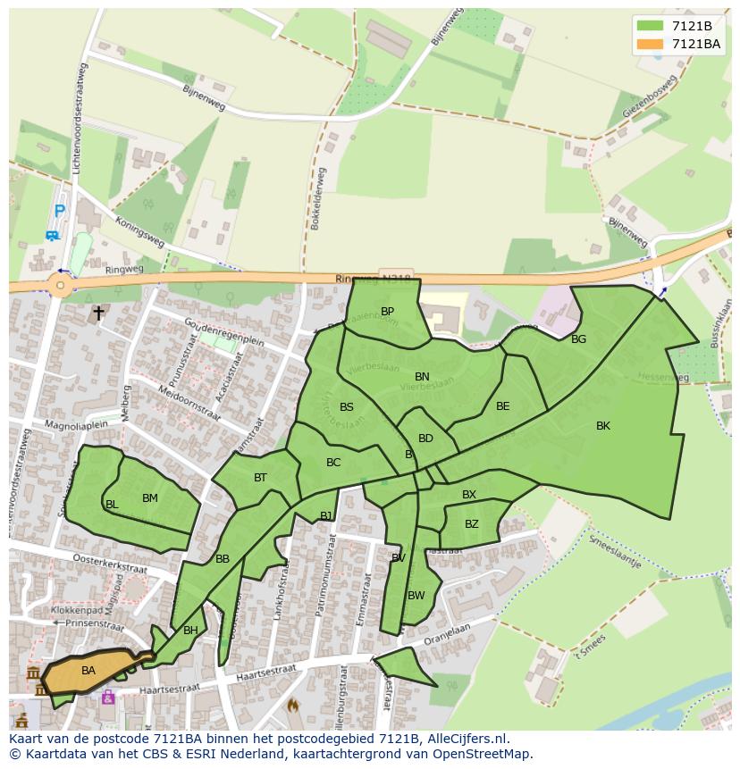 Afbeelding van het postcodegebied 7121 BA op de kaart.