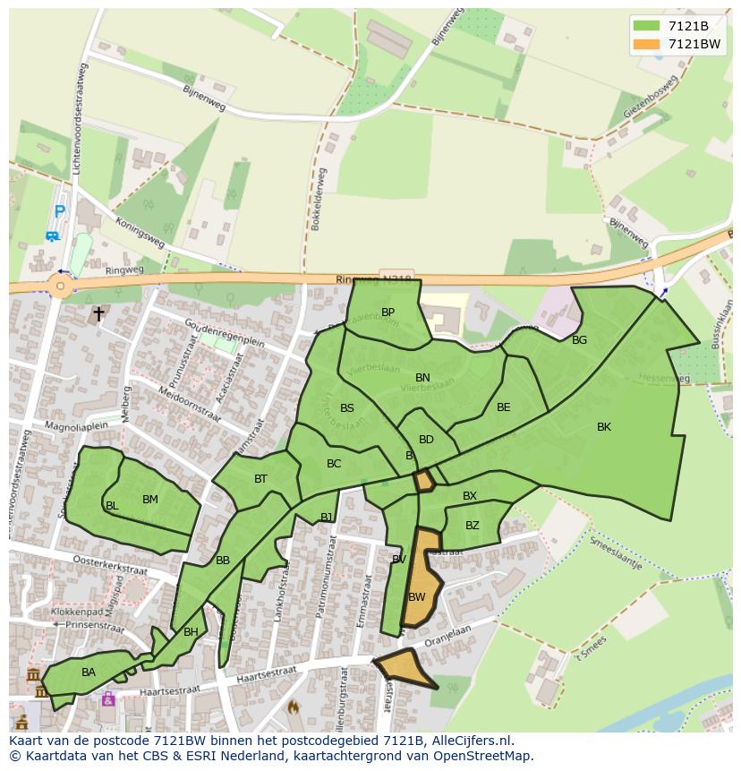 Afbeelding van het postcodegebied 7121 BW op de kaart.