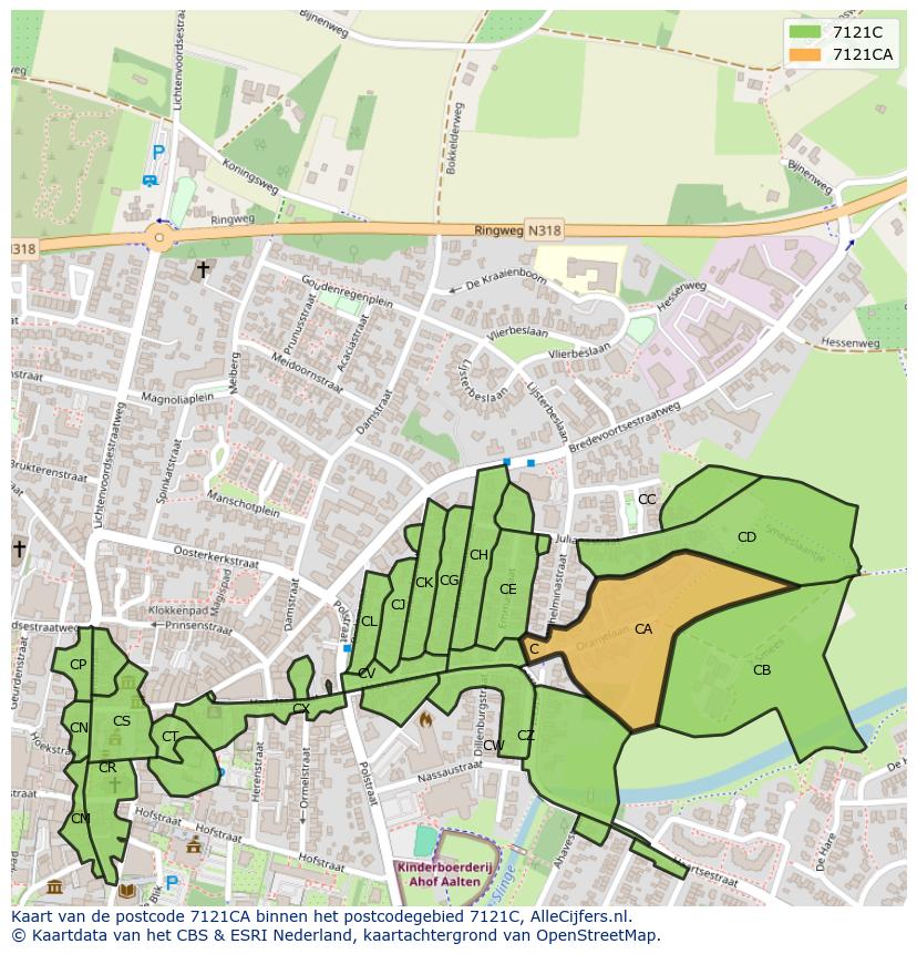 Afbeelding van het postcodegebied 7121 CA op de kaart.