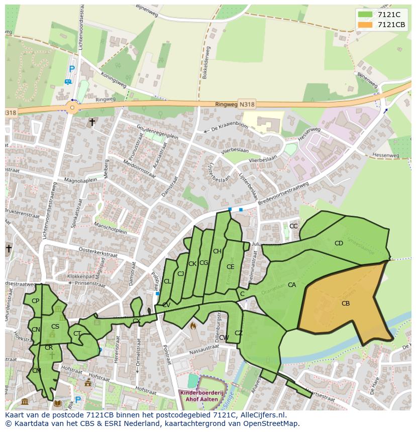 Afbeelding van het postcodegebied 7121 CB op de kaart.