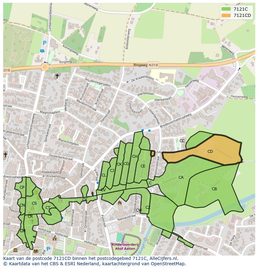 Afbeelding van het postcodegebied 7121 CD op de kaart.