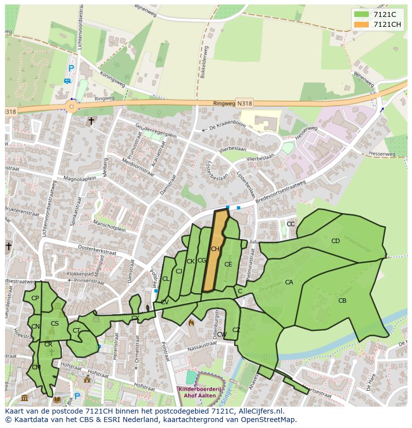 Afbeelding van het postcodegebied 7121 CH op de kaart.