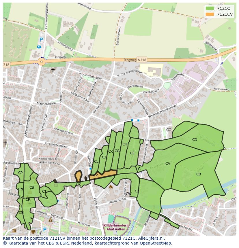Afbeelding van het postcodegebied 7121 CV op de kaart.