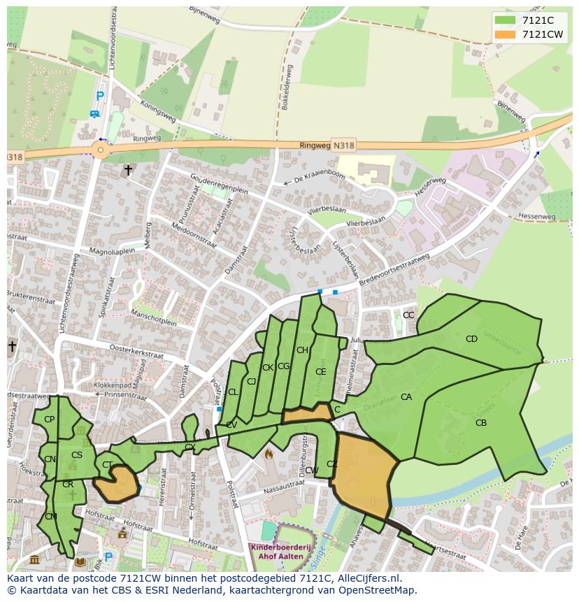 Afbeelding van het postcodegebied 7121 CW op de kaart.