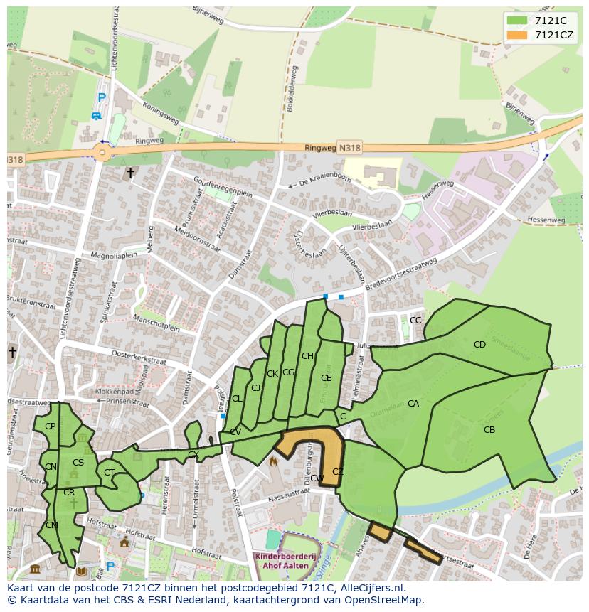 Afbeelding van het postcodegebied 7121 CZ op de kaart.