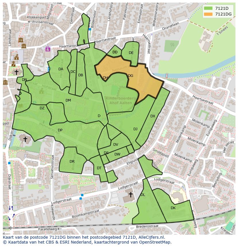 Afbeelding van het postcodegebied 7121 DG op de kaart.