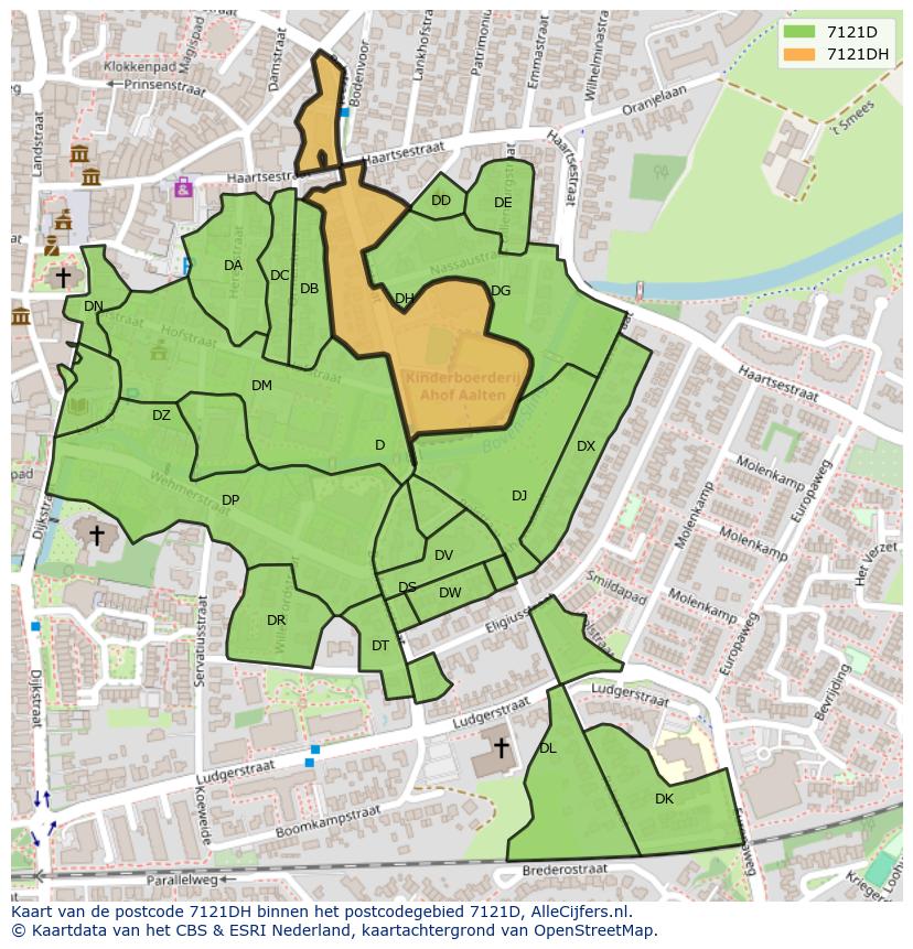 Afbeelding van het postcodegebied 7121 DH op de kaart.