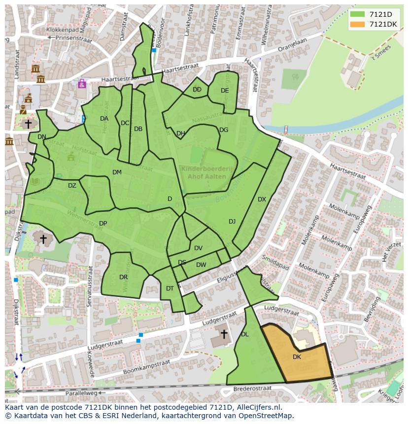 Afbeelding van het postcodegebied 7121 DK op de kaart.