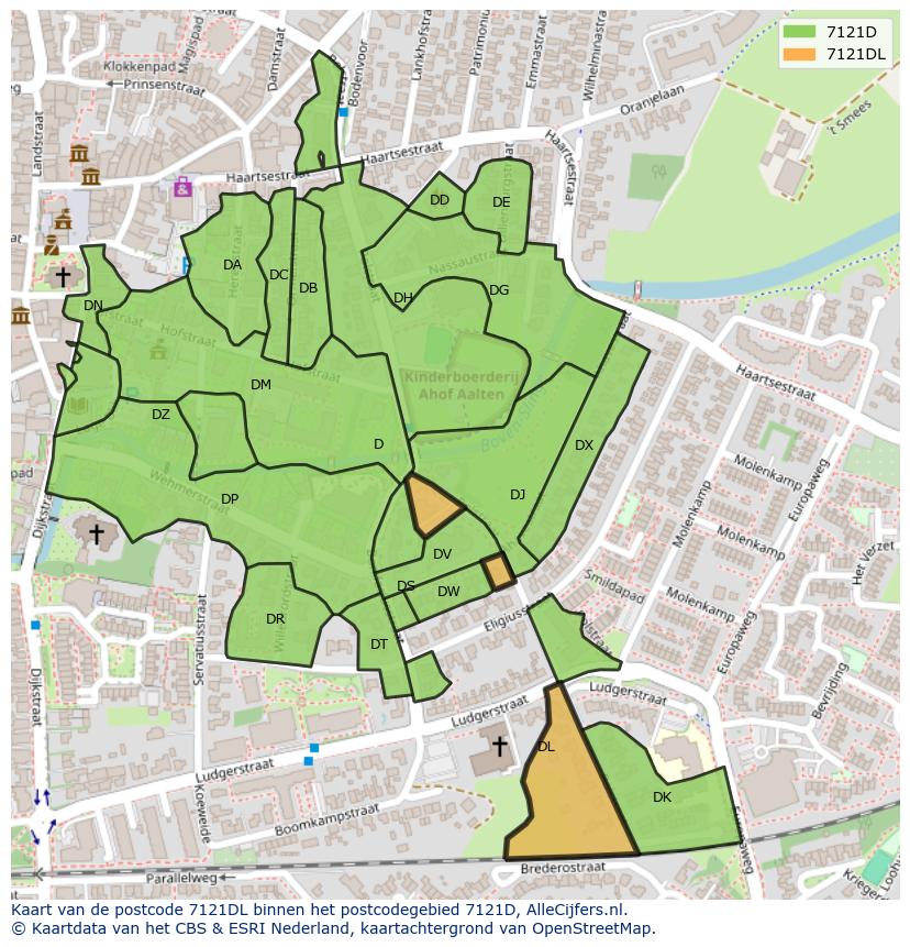 Afbeelding van het postcodegebied 7121 DL op de kaart.
