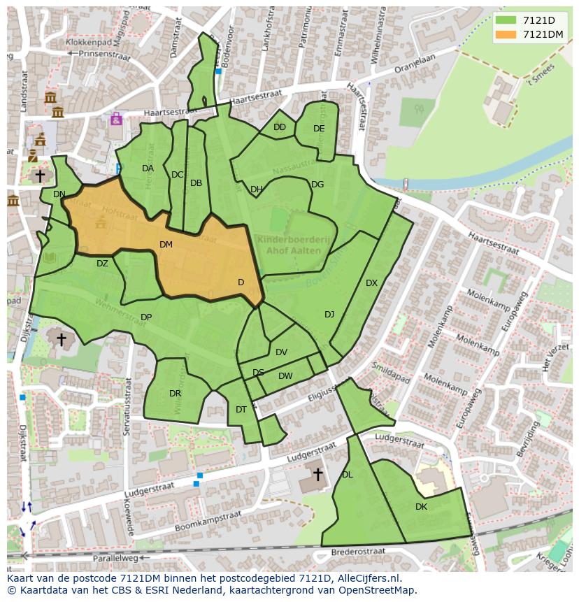 Afbeelding van het postcodegebied 7121 DM op de kaart.