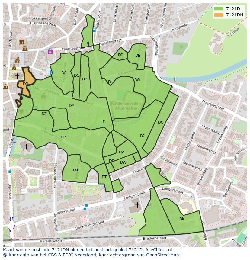 Afbeelding van het postcodegebied 7121 DN op de kaart.
