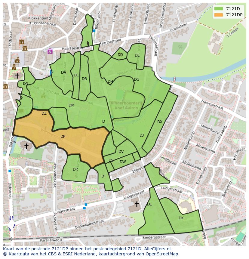 Afbeelding van het postcodegebied 7121 DP op de kaart.