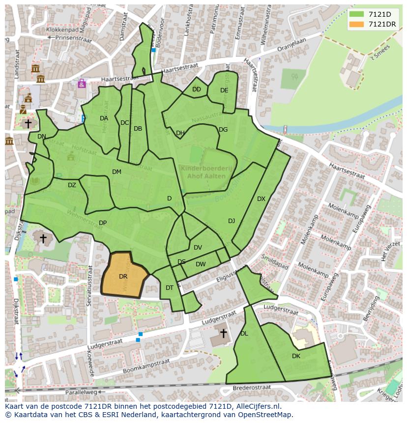 Afbeelding van het postcodegebied 7121 DR op de kaart.