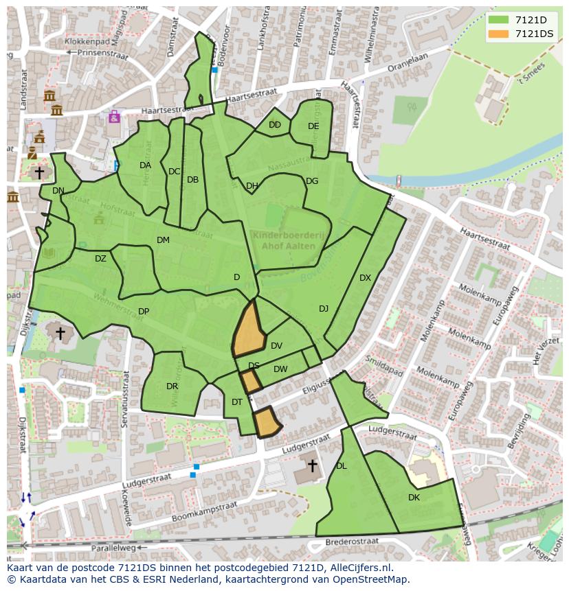 Afbeelding van het postcodegebied 7121 DS op de kaart.