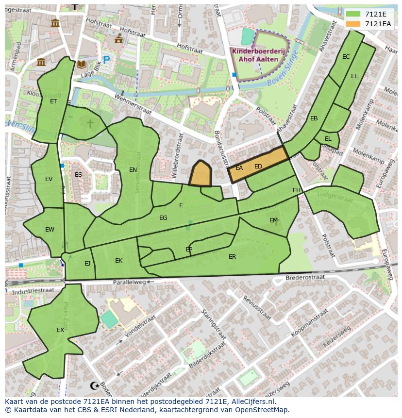 Afbeelding van het postcodegebied 7121 EA op de kaart.