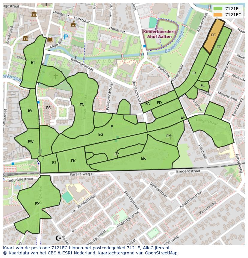 Afbeelding van het postcodegebied 7121 EC op de kaart.