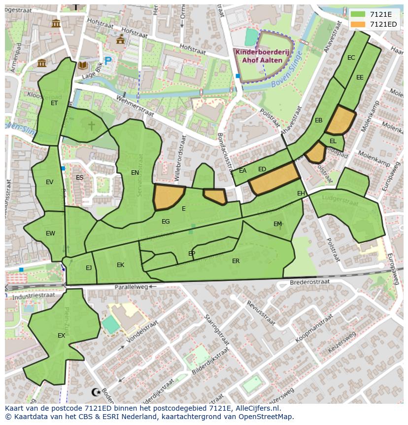 Afbeelding van het postcodegebied 7121 ED op de kaart.