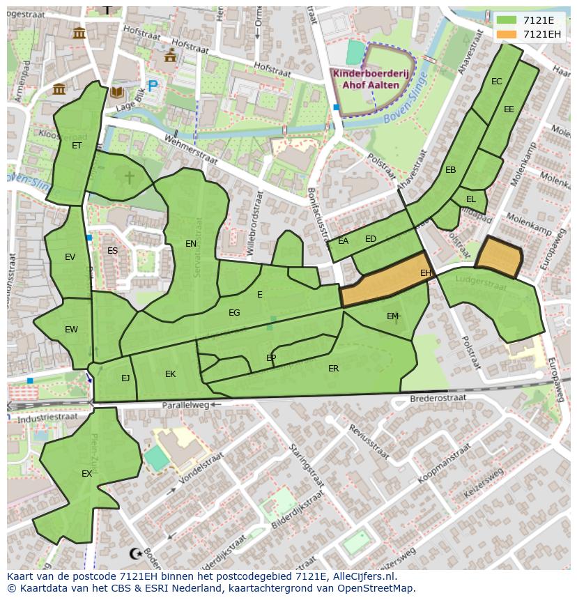 Afbeelding van het postcodegebied 7121 EH op de kaart.