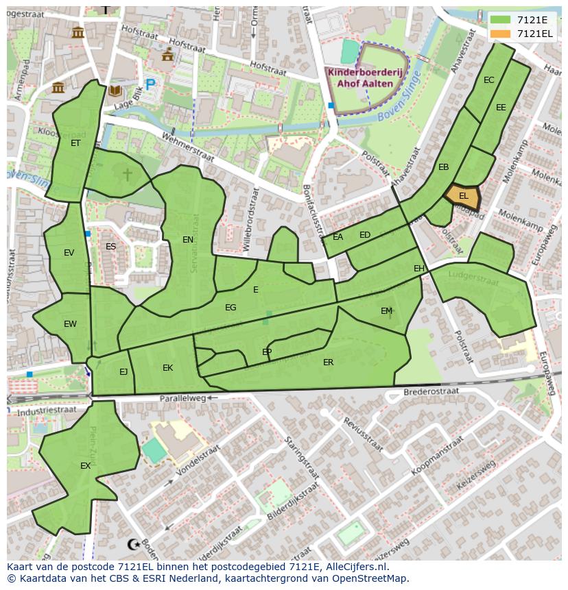 Afbeelding van het postcodegebied 7121 EL op de kaart.