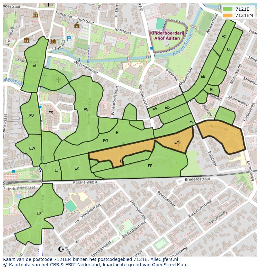 Afbeelding van het postcodegebied 7121 EM op de kaart.