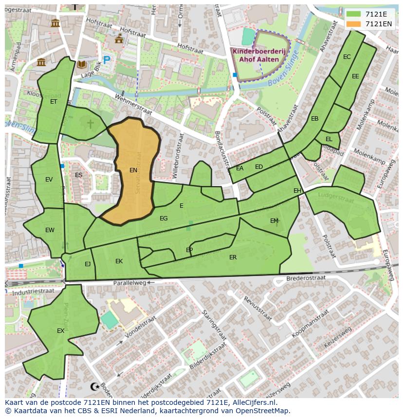 Afbeelding van het postcodegebied 7121 EN op de kaart.