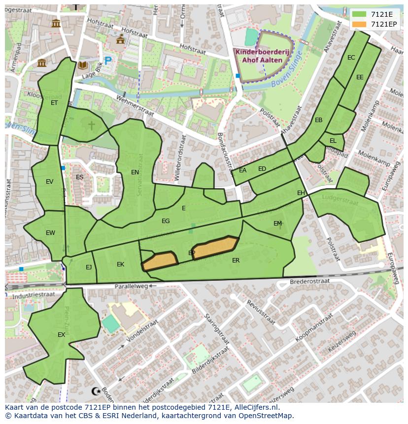 Afbeelding van het postcodegebied 7121 EP op de kaart.