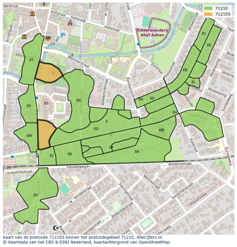 Afbeelding van het postcodegebied 7121 ES op de kaart.