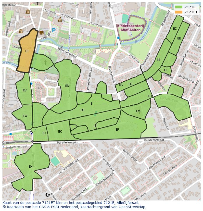 Afbeelding van het postcodegebied 7121 ET op de kaart.