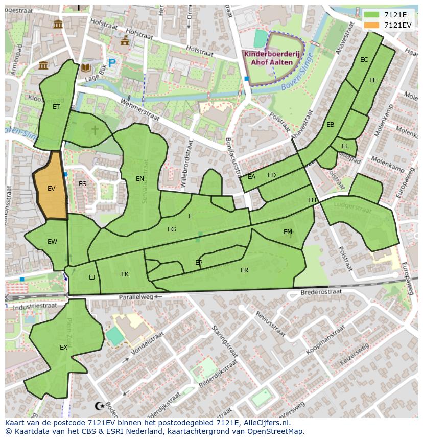 Afbeelding van het postcodegebied 7121 EV op de kaart.