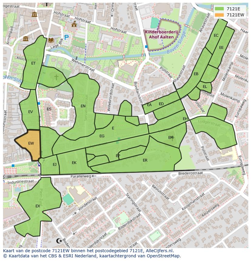 Afbeelding van het postcodegebied 7121 EW op de kaart.