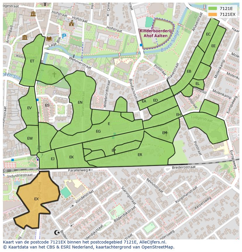 Afbeelding van het postcodegebied 7121 EX op de kaart.